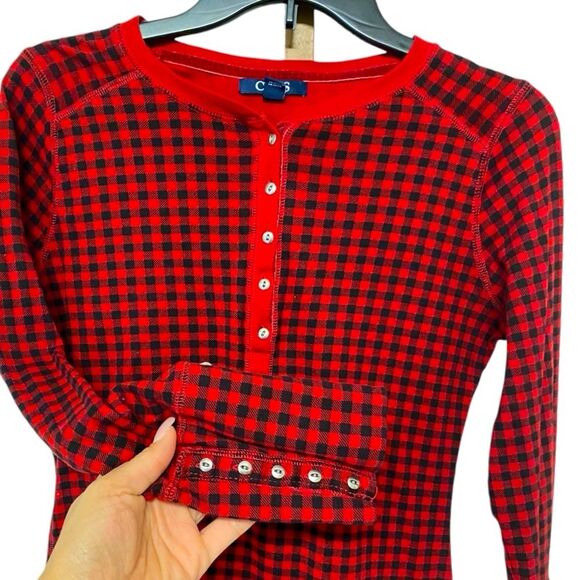 Chaps Checkered Red Long Sleeve Plaid Henley Size M - Picture 3 of 5